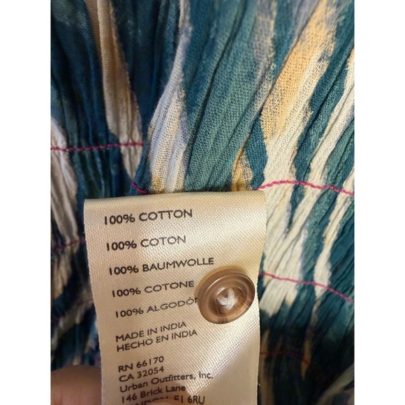 Pilcro Anthropologie Smocked Animal Print Cotton Button Down Shirt Teal XS - Picture 6 of 7